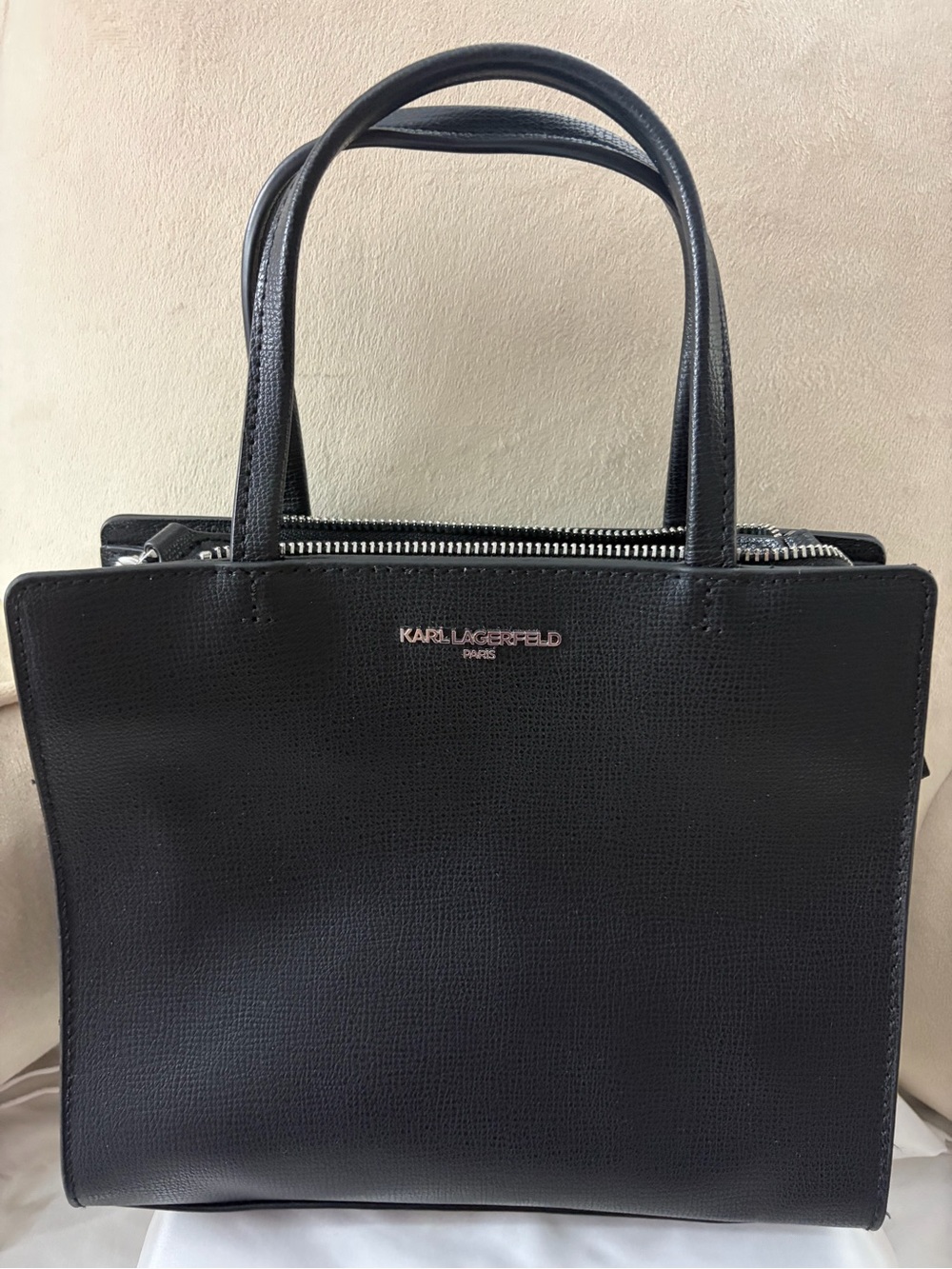 NWOT Karl Lagerfeld Black Textured Leather Satchel with Top Handles